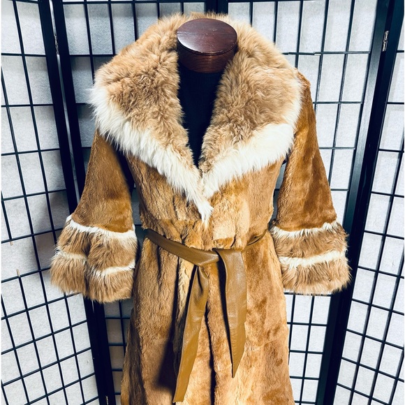 BOLD Collar BELL Sleeves Unbranded Vintage Full Length Rabbit Fur Coat - Picture 2 of 7